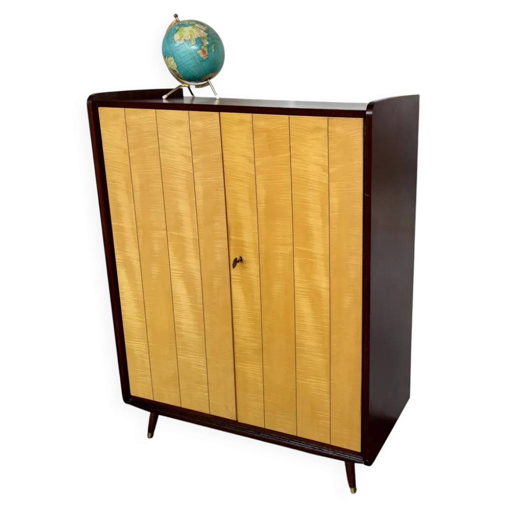 Armoire vintage deux portes pieds compas bi couleur