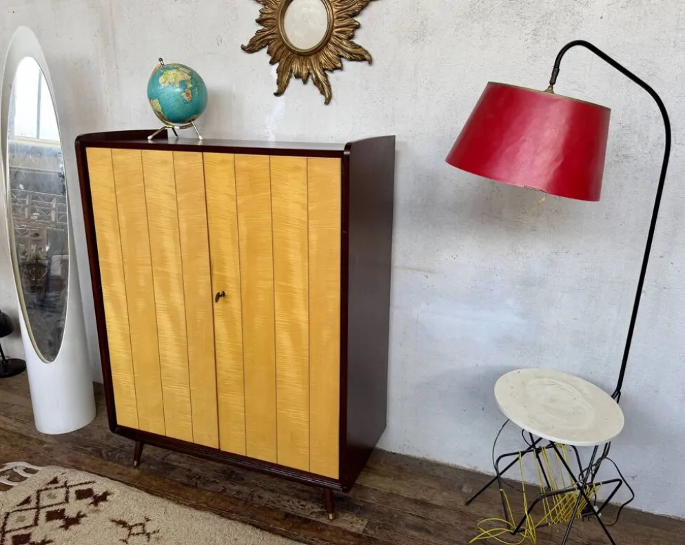 Armoire vintage deux portes pieds compas bi couleur