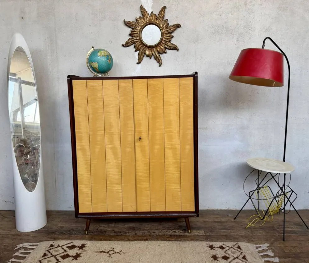 Armoire vintage deux portes pieds compas bi couleur