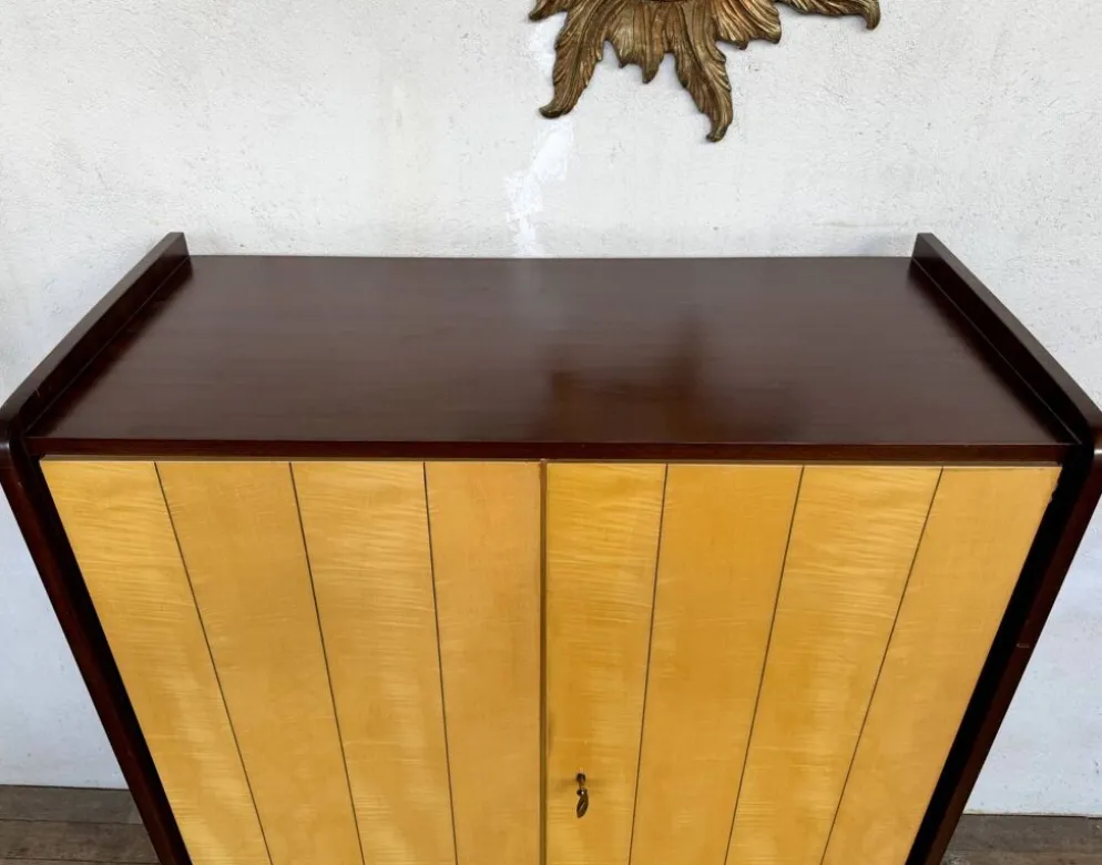 Armoire vintage deux portes pieds compas bi couleur