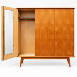 Armoire vintage en bois avec miroir, 3 portes