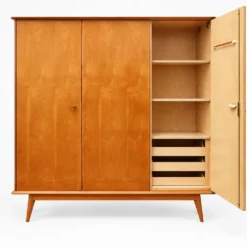 Armoire vintage en bois avec miroir, 3 portes