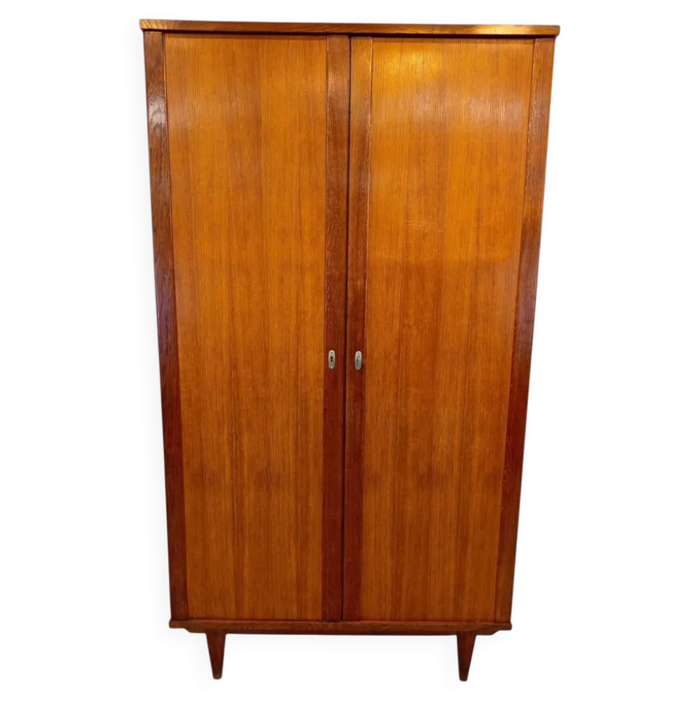 Armoire vintage à pieds compas en placage de chêne – Années 50