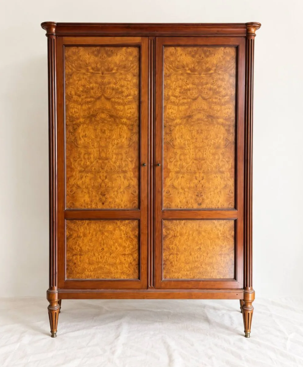 Armoire vintage style Louis XVI en loupe d’orme – 2 portes