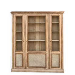 Armoire vitrée ancienne : vaisselier bibliothèque en bois massif brut