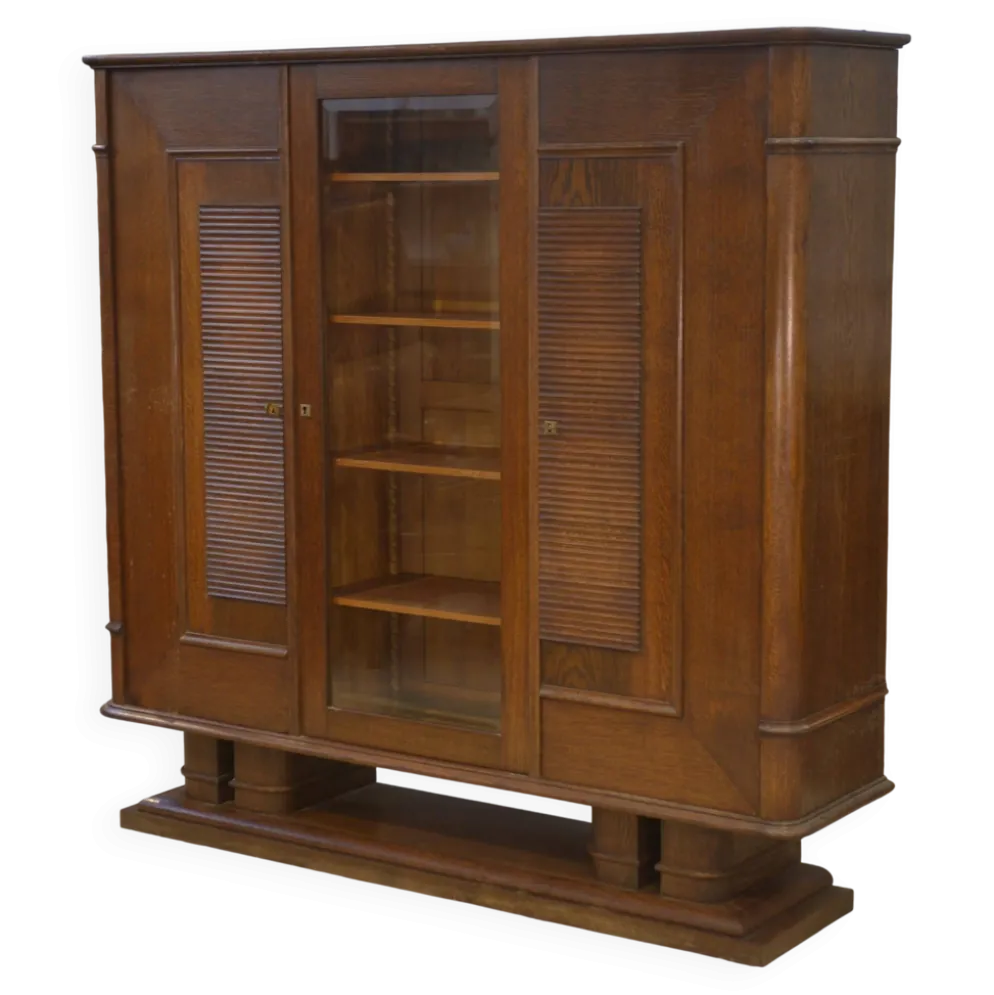 Armoire vitrine brutaliste en chêne Charles Dudouyt 1940’s