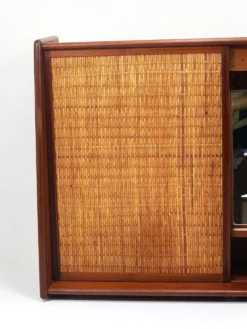 Arne Wahl Iversen Miroir Mural & Cabinet Étagère, Teck & Cane pour Brenderup Danemark