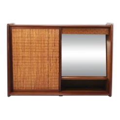Arne Wahl Iversen Miroir Mural & Cabinet Étagère, Teck & Cane pour Brenderup Danemark
