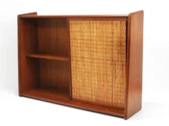 Arne Wahl Iversen Miroir Mural & Cabinet Étagère, Teck & Cane pour Brenderup Danemark