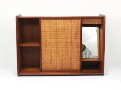 Arne Wahl Iversen Miroir Mural & Cabinet Étagère, Teck & Cane pour Brenderup Danemark