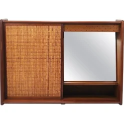 Arne Wahl Iversen Miroir Mural & Cabinet Étagère, Teck & Cane pour Brenderup Danemark