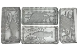Art déco, plateau serviteur ramequins verre poisson crustacé vers 1940