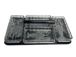 Art déco, plateau serviteur ramequins verre poisson crustacé vers 1940