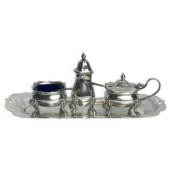Arts de la table, serviteur 3 pièces plateau métal argenté début XXème