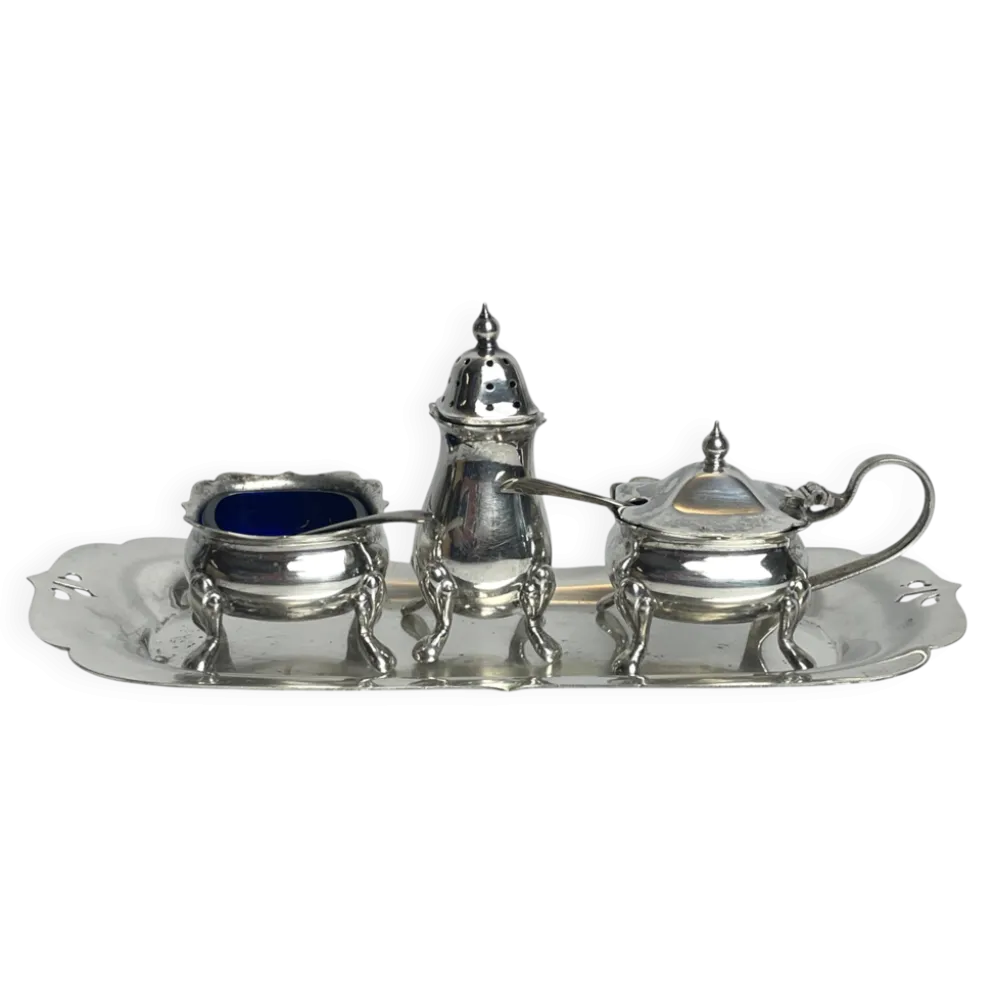 Arts de la table, serviteur 3 pièces plateau métal argenté début XXème