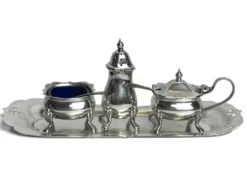 Arts de la table, serviteur 3 pièces plateau métal argenté début XXème