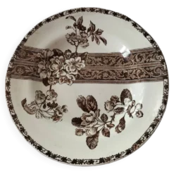 Assiette ancienne décor floral brun, Grand dépôt E. Bourgeois