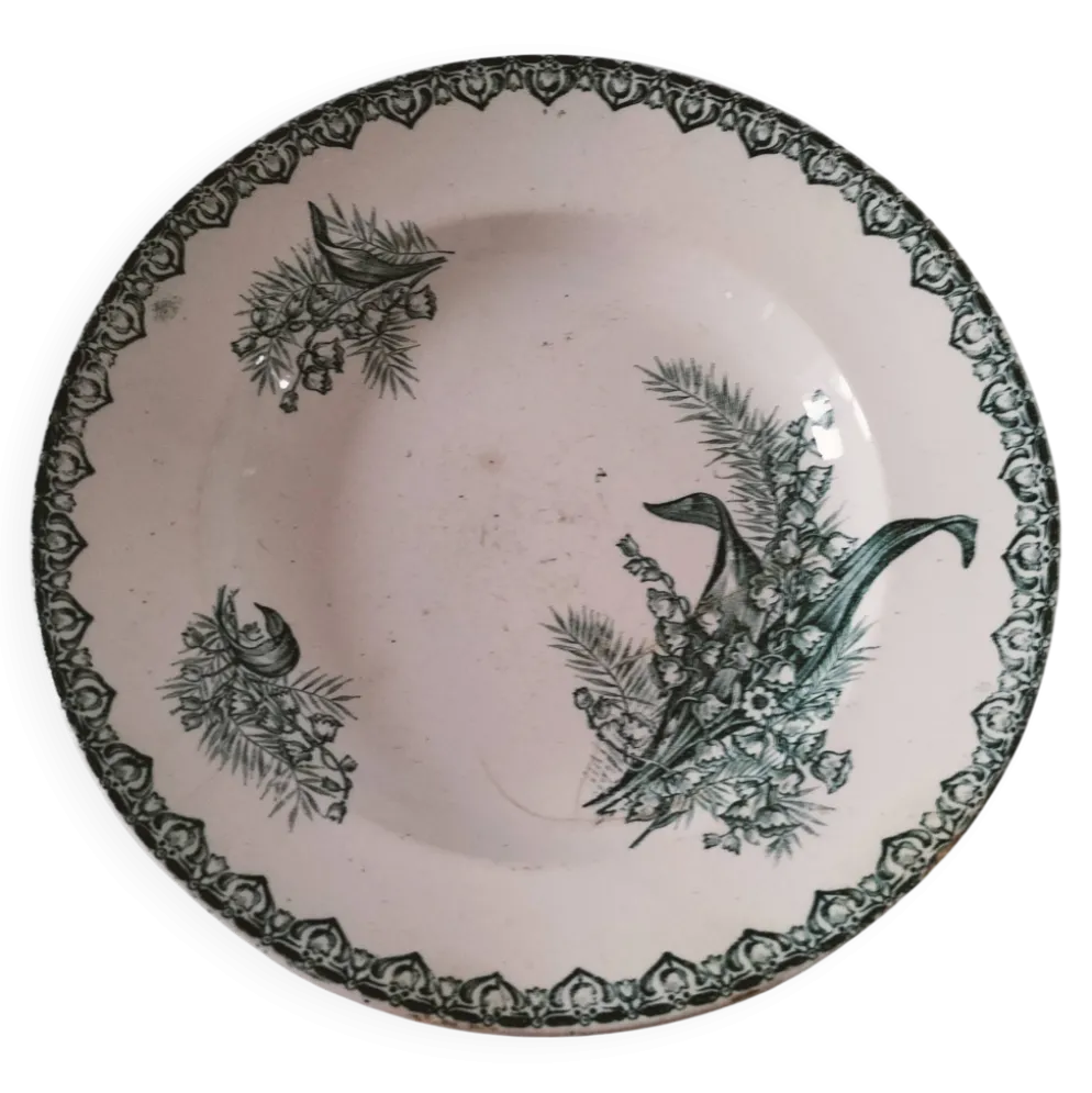 Assiette ancienne Faïencerie Saint-Amandinoise modèle Muguet époque 1900