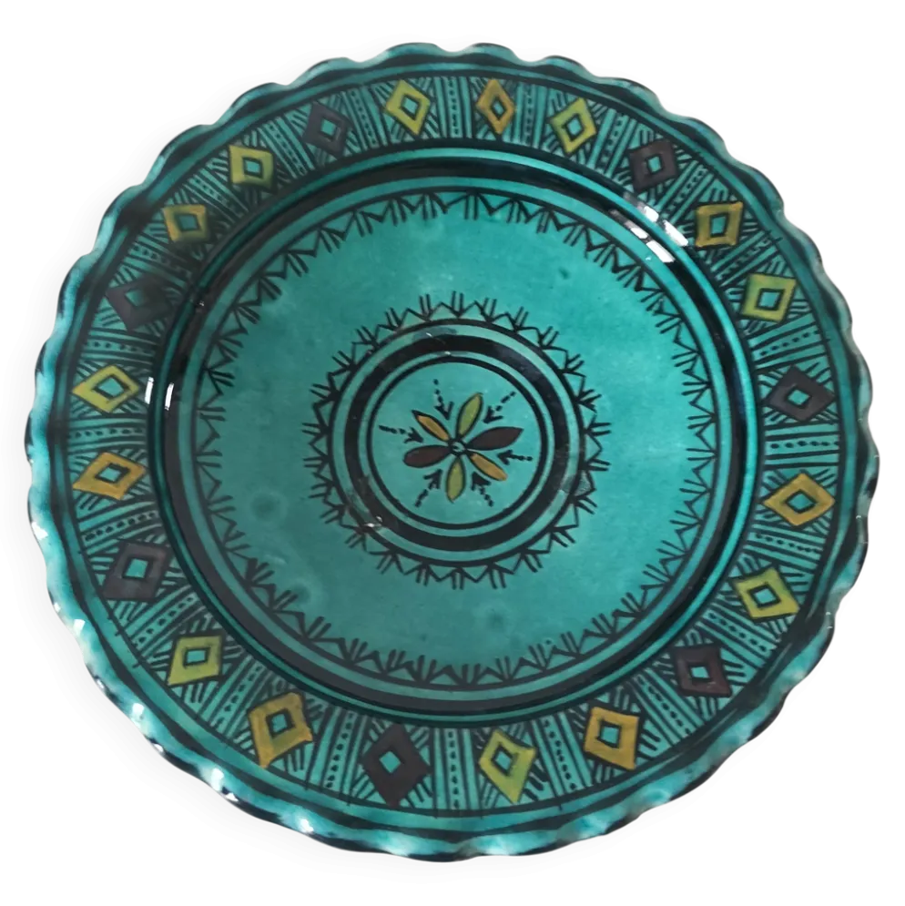 Assiette artisanale marocaine en faïence turquoise – Safi