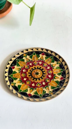 Assiette cloisonnée laiton vintage