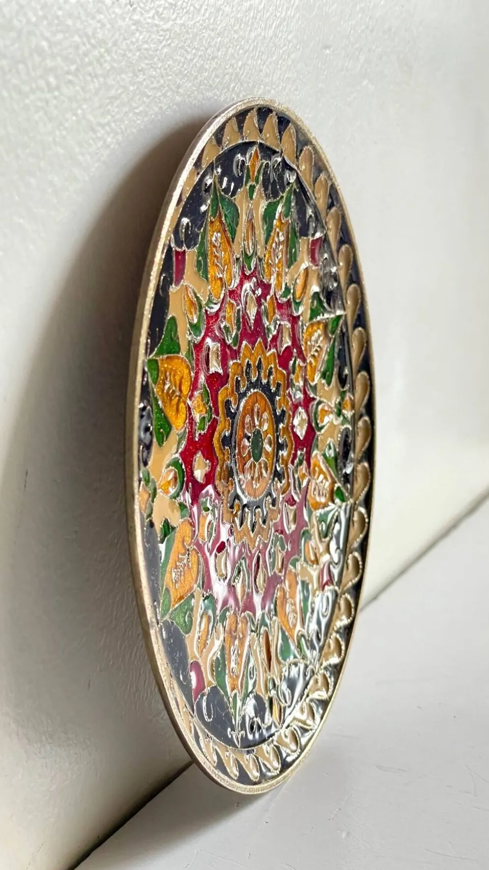 Assiette cloisonnée laiton vintage