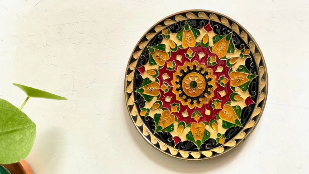 Assiette cloisonnée laiton vintage