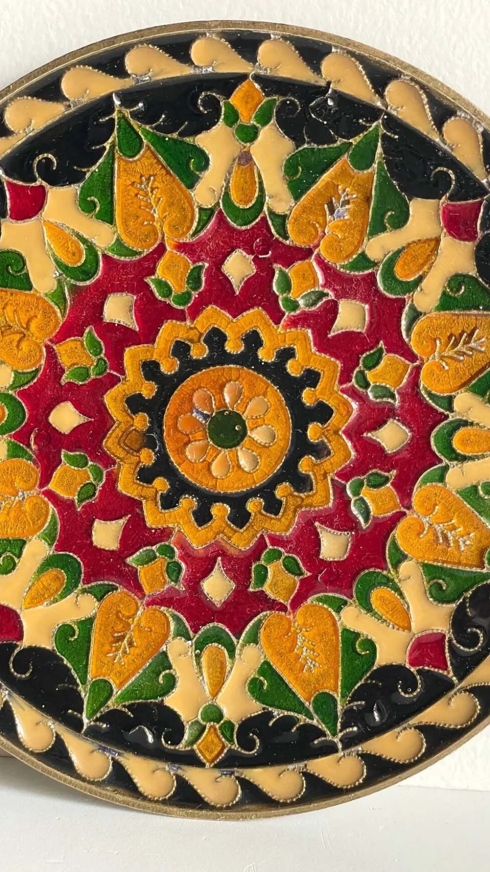 Assiette cloisonnée laiton vintage