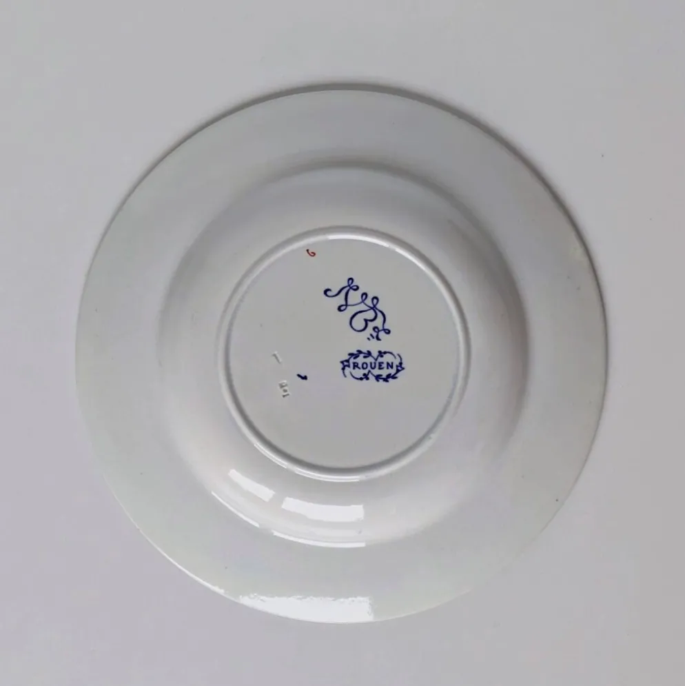 Assiette Creuse en Faïence - Décor "Style Rouen" - Marque JVB - Fin XIXe