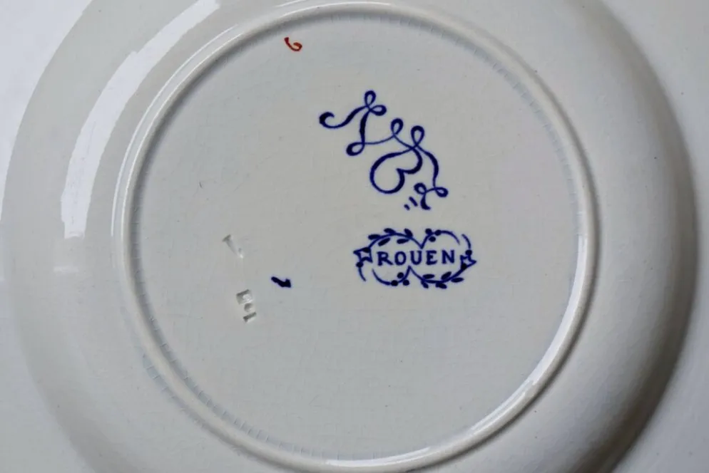 Assiette Creuse en Faïence - Décor "Style Rouen" - Marque JVB - Fin XIXe