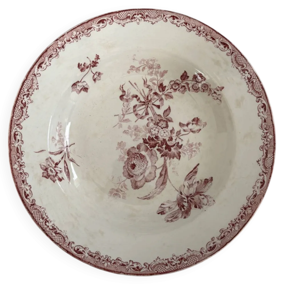 Assiette creuse terre de fer décor floral modèle Fontanges de Sarregue