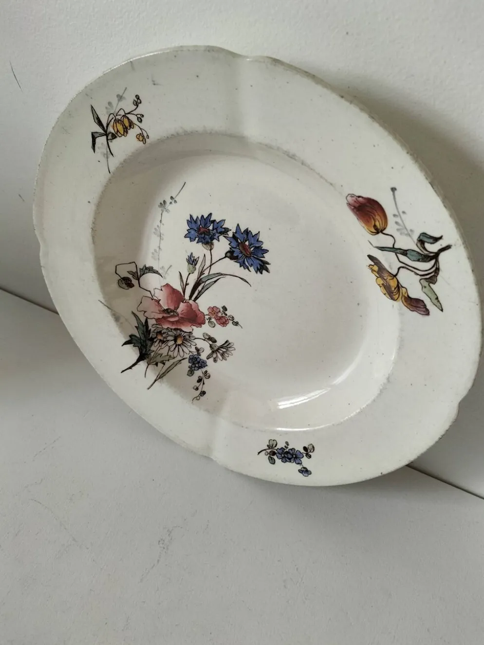 Assiette creuse Terre de Fer HB & Cie décor fleurs des champs 1900-1910
