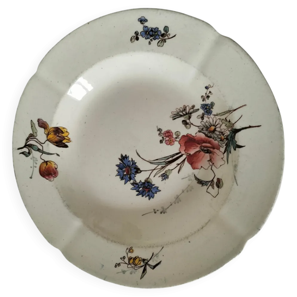 Assiette creuse Terre de Fer HB & Cie décor fleurs des champs 1900-1910