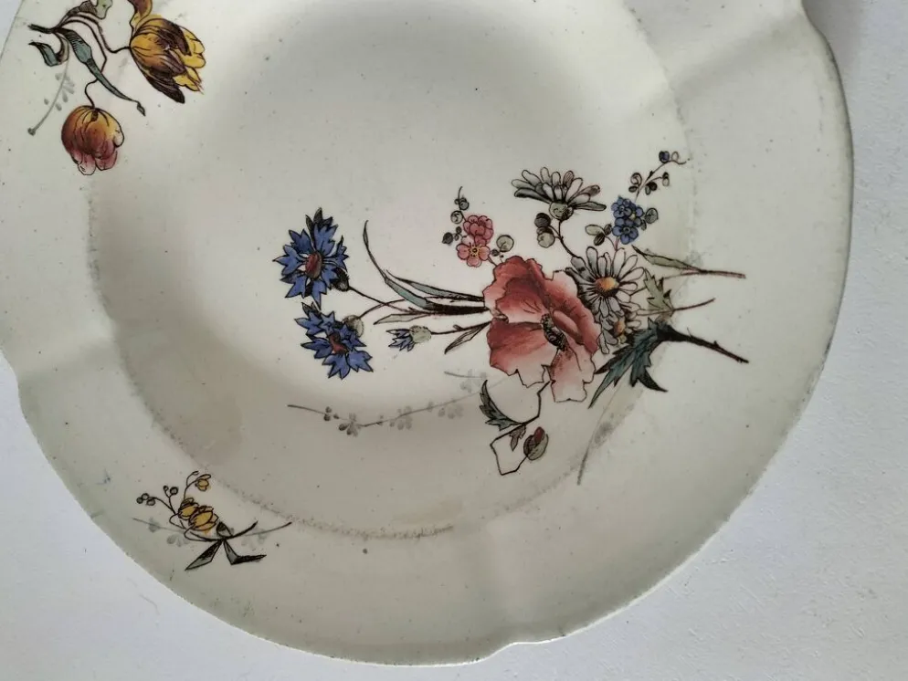 Assiette creuse Terre de Fer HB & Cie décor fleurs des champs 1900-1910