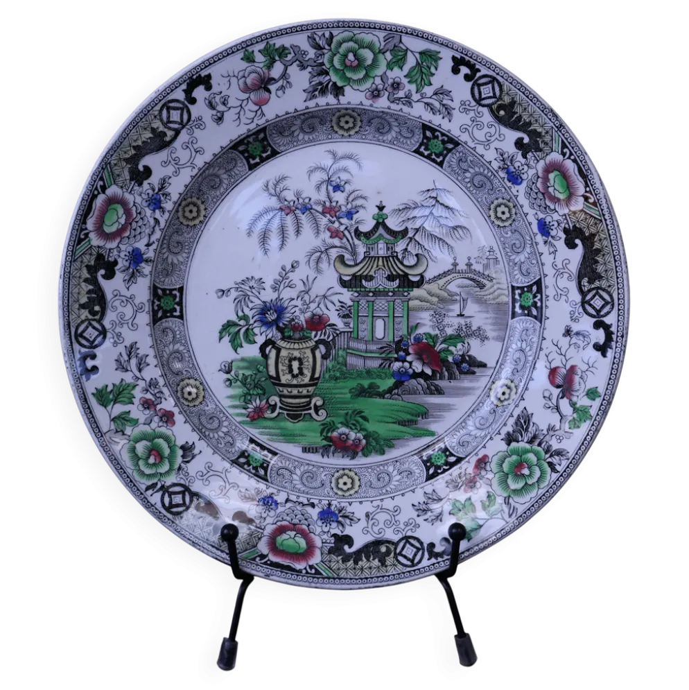 Assiette décoratif Creil et Montereau - Décor Japonais Polychrome XIXe