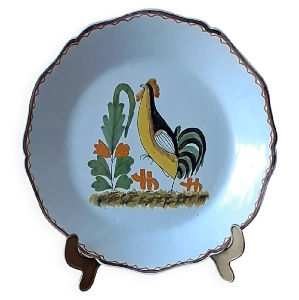 Assiette décorative dans l'esprit 18ème. Décor d'un coq stylisé