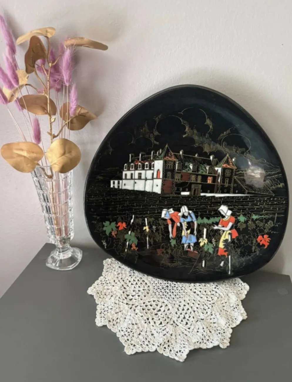 Assiette décorative Longwy décor de vendanges