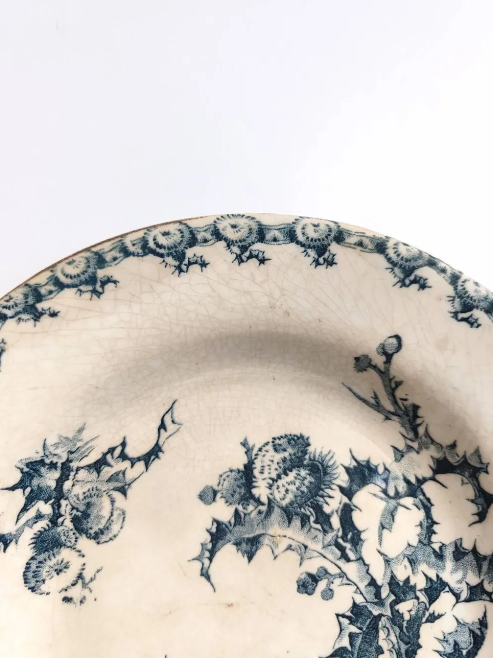 Assiette décorative vintage terre de fer Gien modèle Chardon bleu