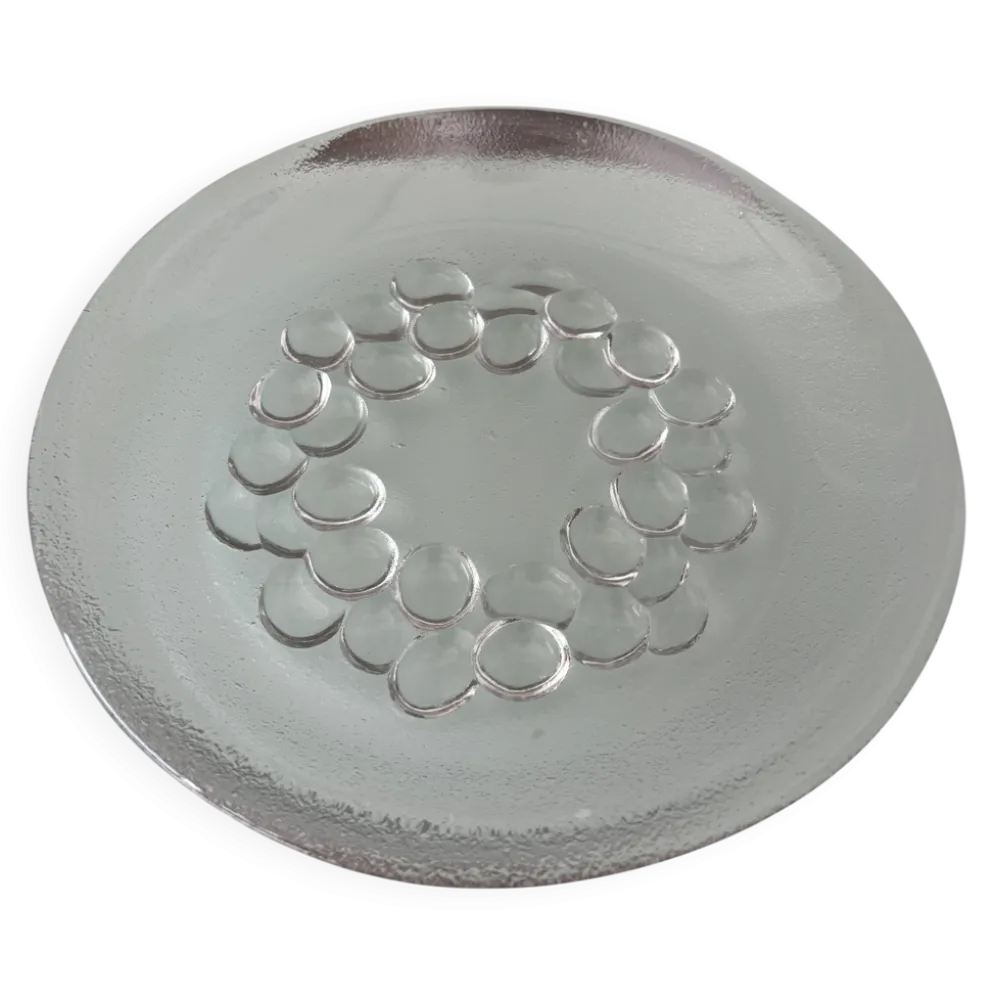 Assiette de service en verre pressé vintage – Design de couronne à bulles