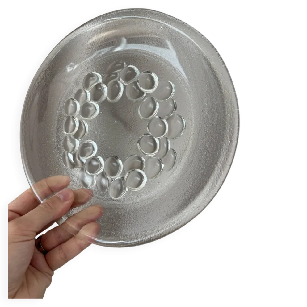 Assiette de service en verre pressé vintage – Design de couronne à bulles