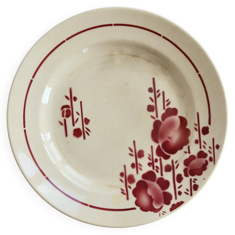Assiette à dessert ancienne terre de fer Saint Amand modèle 211 – Décor flo