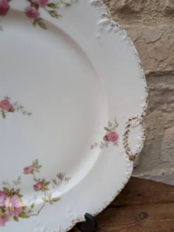 Assiette en porcelaine décor floral avec dorure et relief MR France 25.5cm