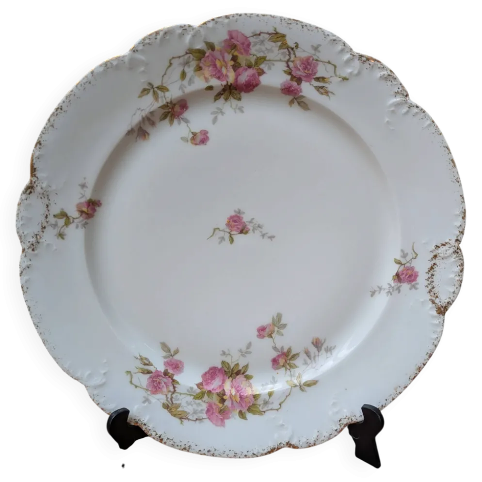 Assiette en porcelaine décor floral avec dorure et relief MR France 25.5cm