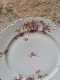 Assiette en porcelaine décor floral avec dorure et relief MR France 25.5cm