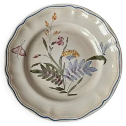 Assiette festonnée Longchamp, décor de libellules et fleurs