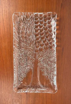 Assiette à gâteau en verre design arbre des quatre saisons vintage de Riedel Glas, années 1970