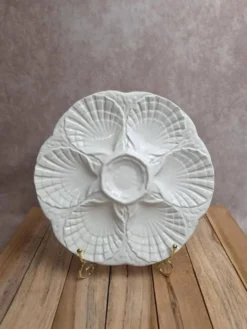 Assiette à huîtres / coquillages Sarreguemines – Faïence blanche vintage