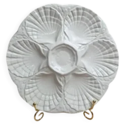 Assiette à huîtres / coquillages Sarreguemines – Faïence blanche vintage