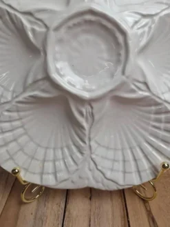 Assiette à huîtres / coquillages Sarreguemines – Faïence blanche vintage