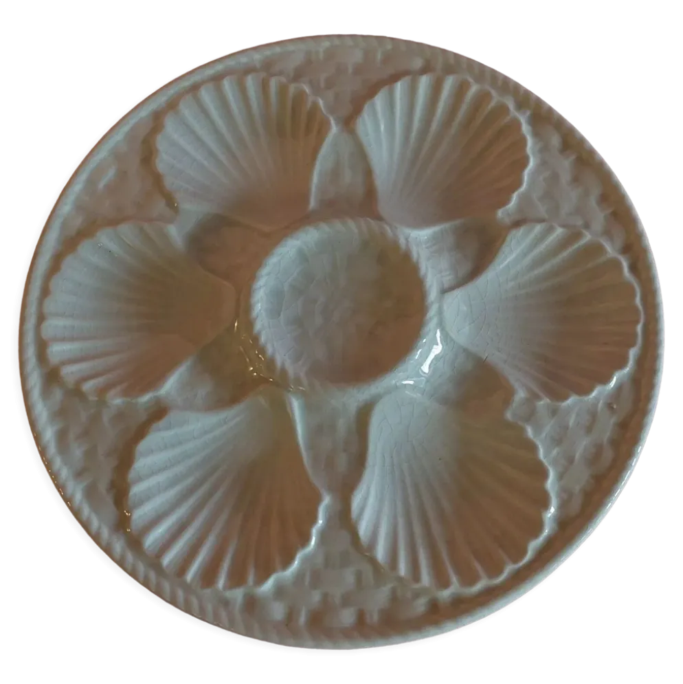 Assiette à huîtres en faïence blanche de Longchamp