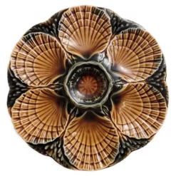Assiette à huîtres en majolique vintage Français de Sarreguemines